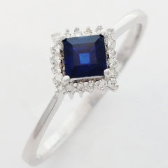 9K SOLID WHITE GOLD 0.50CT NATURAL AUSTRALIAN BLUE SAPPHIRE RING WITH 20 DIAMONDS.