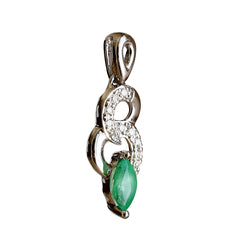 9K SOLID WHITE GOLD 0.17CT NATURAL EMERALD PENDANT WITH ELEVEN DIAMONDS.